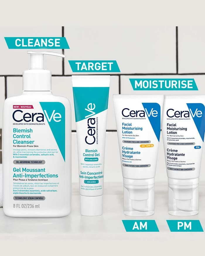 CeraVe Blemish Control Gel Facial Moisturiser For Acne & Blemishes with Glycolic Acid and Lactic Acid 40ml