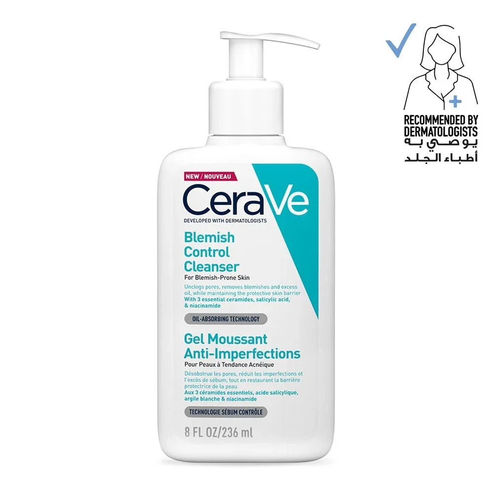CeraVe Blemish Control Cleanser Face Wash For Acne & Blemish Prone Skin with 2% Salicylic Acid, Niacinamide and Ceramides 236ml