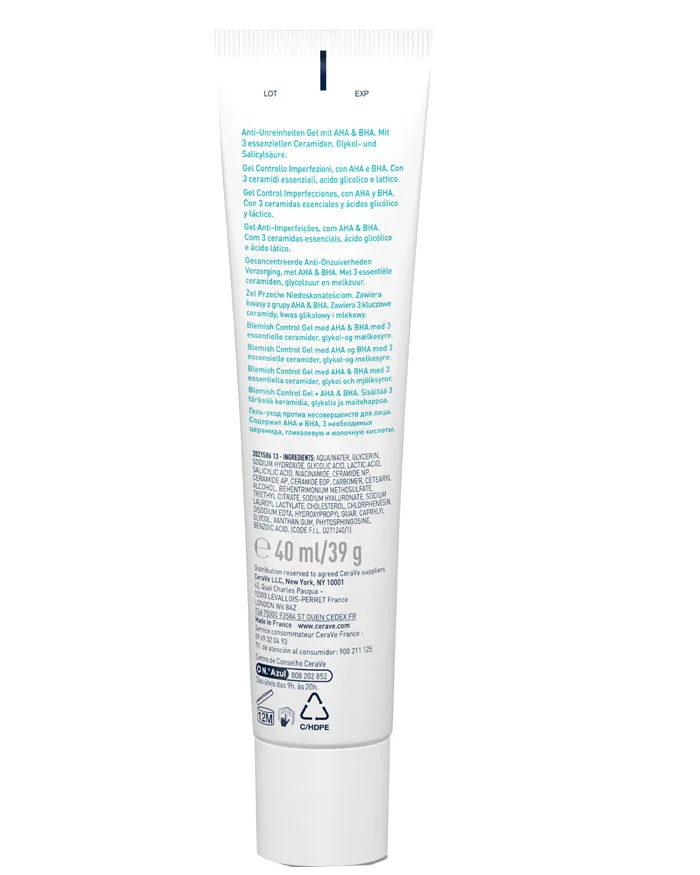 CeraVe Blemish Control Gel Facial Moisturiser For Acne & Blemishes with Glycolic Acid and Lactic Acid 40ml
