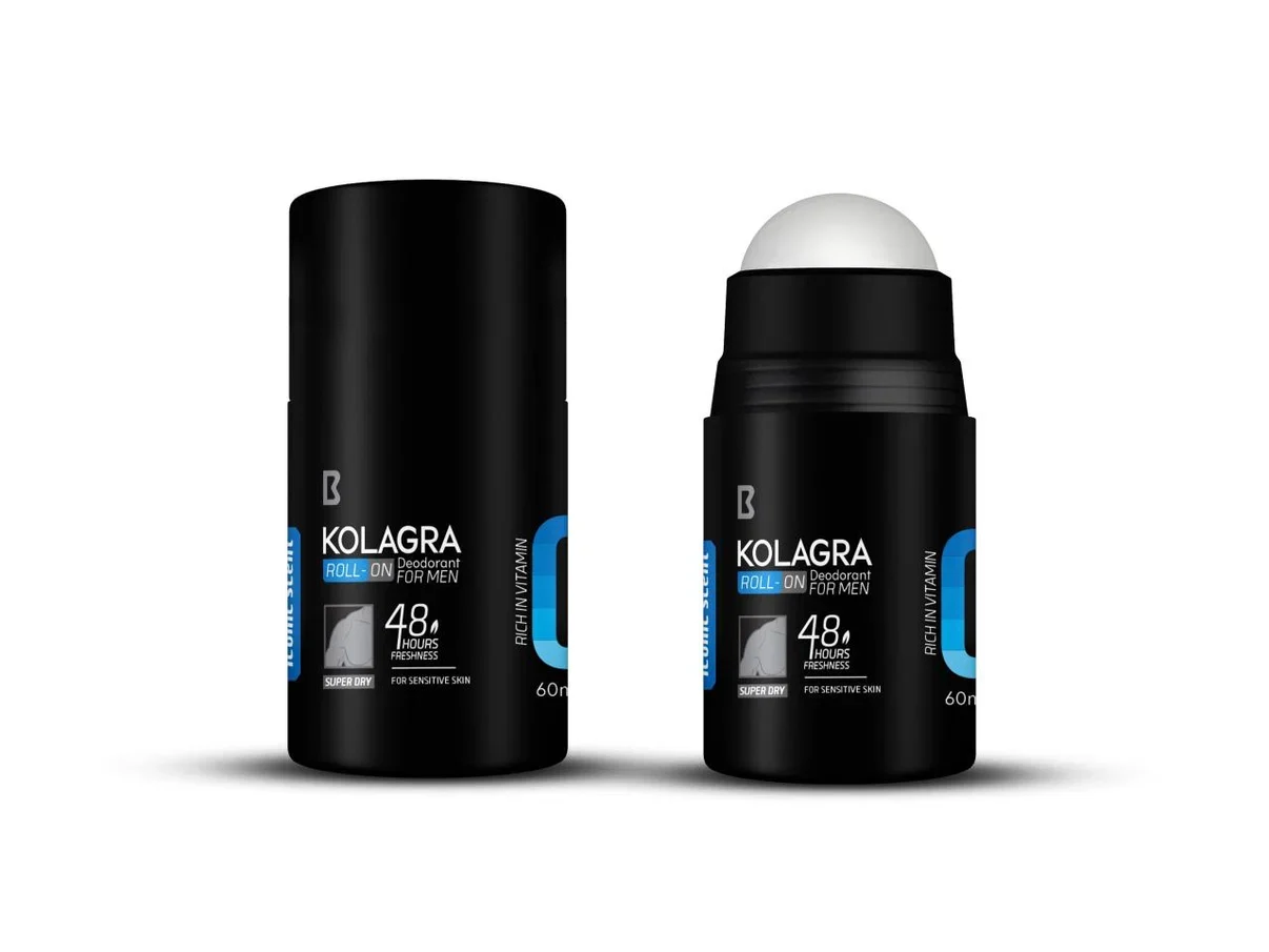 "Kolagra Super Dry" Roll-On Deodorant for Men – distinctive scent and 48-hour protection.
